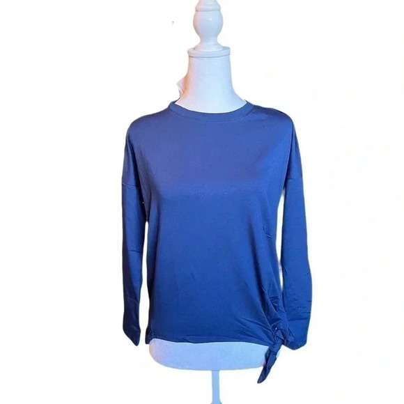 Agnes & Dora Navy Blue Long Sleeve Afternoon Tee Shirt Top Side Tie Knot - Picture 1 of 4